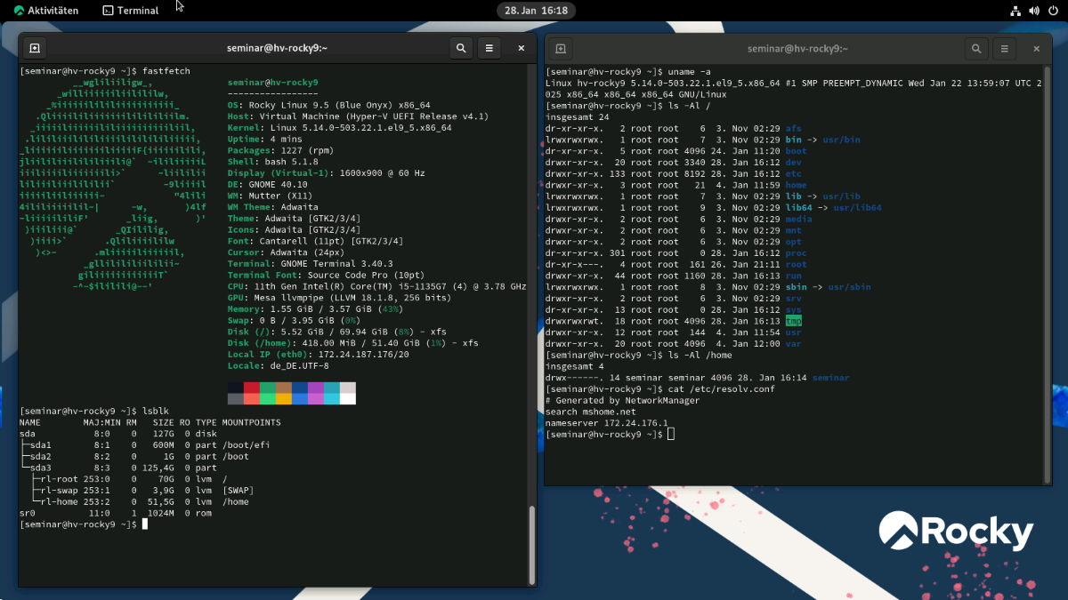 Rocky Linux 9 - Impressionen mit Terminal