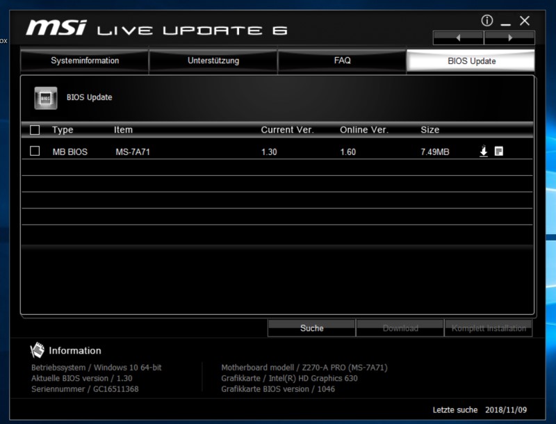 BIOS Update gefunden