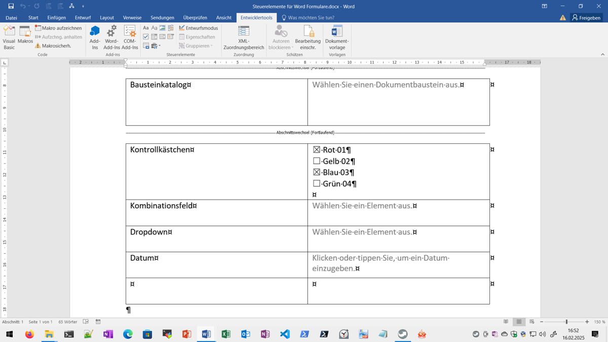 Inhaltssteuerelemente (ISE) in Word