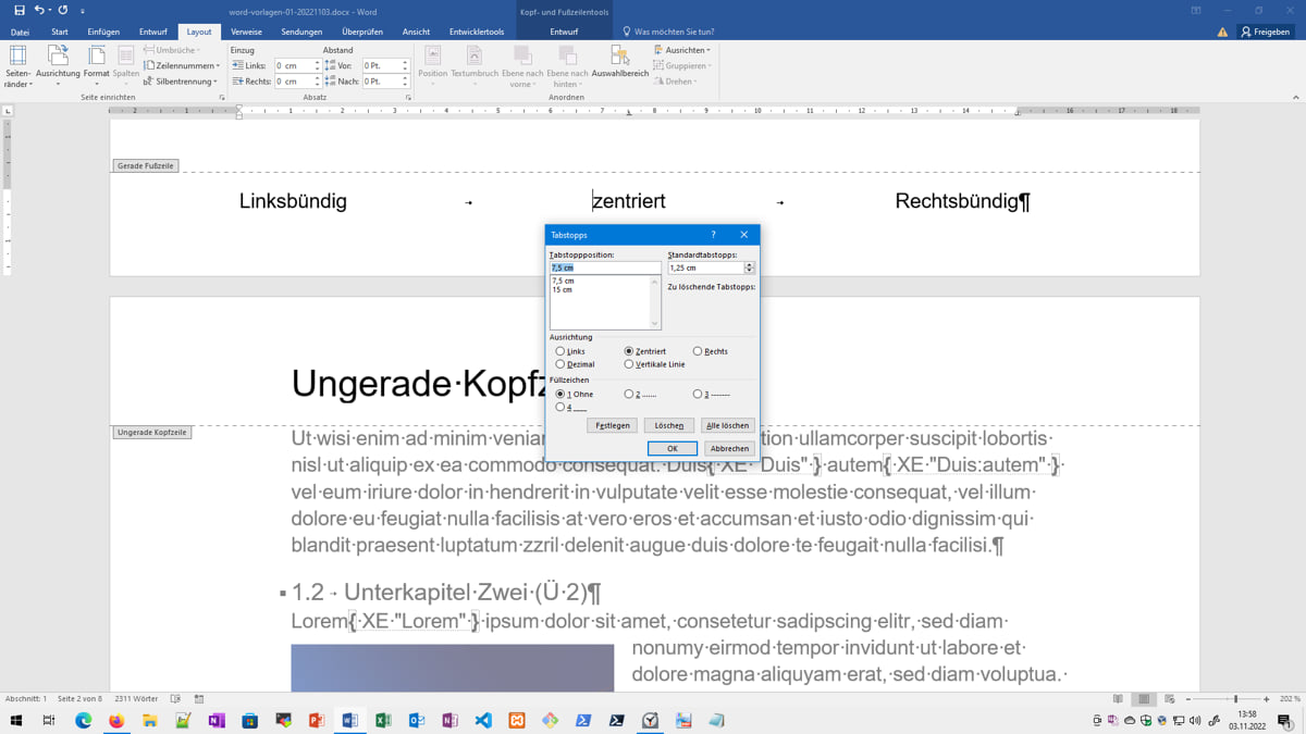 Tabulatoren und Tabstopps in Word konfigurieren
