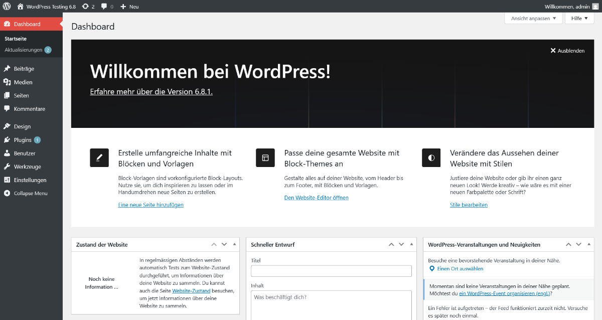 WordPress Dashboard 2024 - WordPress Version 6.5.4