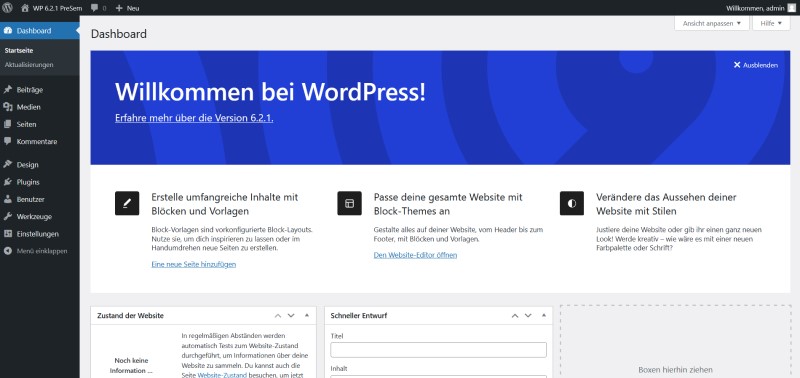 wp admin dashboard WordPress 6.2 800px